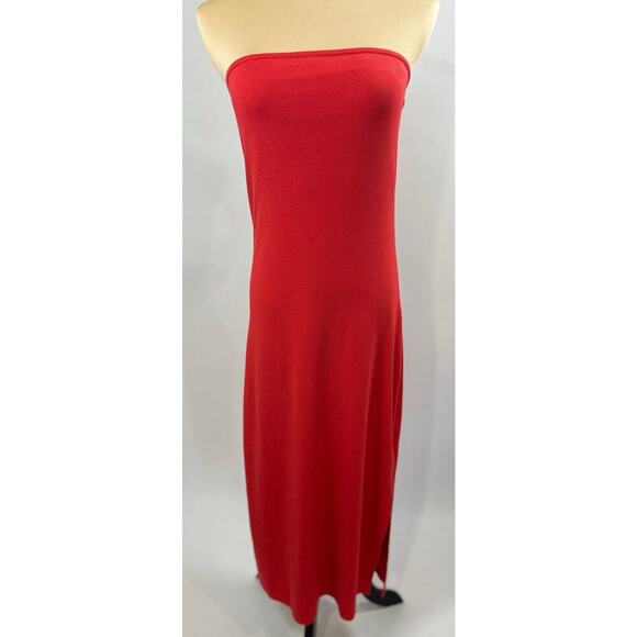 Gap Size Small Modern Strapless Split Hem Midi Dress Cotton Blend Red - Picture 2 of 11